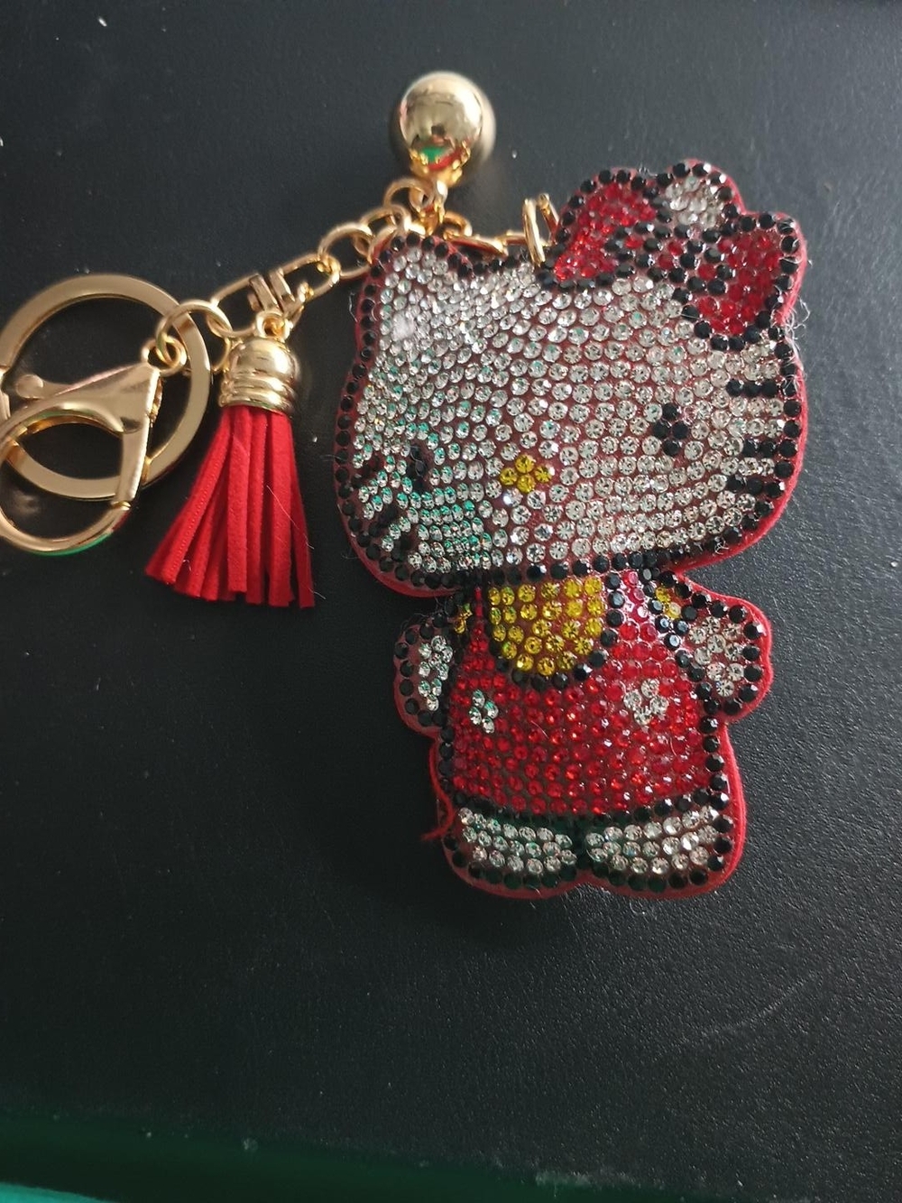 Hello Kitty Crystal Tassel Keychain - Red